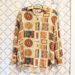 Vintage Two Twenty Tan Multi Print Silk Blouse - NWT